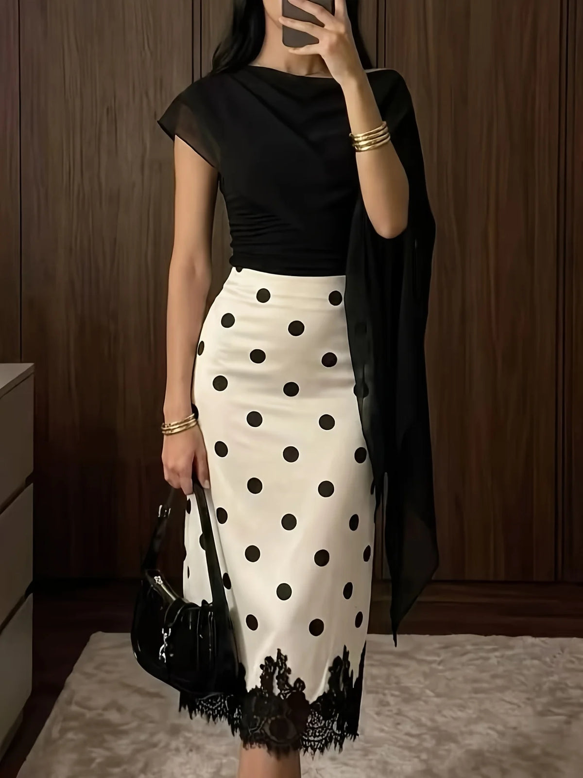 Skirts for Women Women Skirt Summer Skirts Elegant Dot Lace High Waist