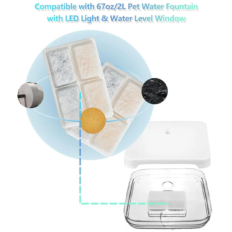 6PCS 12PCS Cat Water Fountain Filters And Foams, Pet Water Dispenser