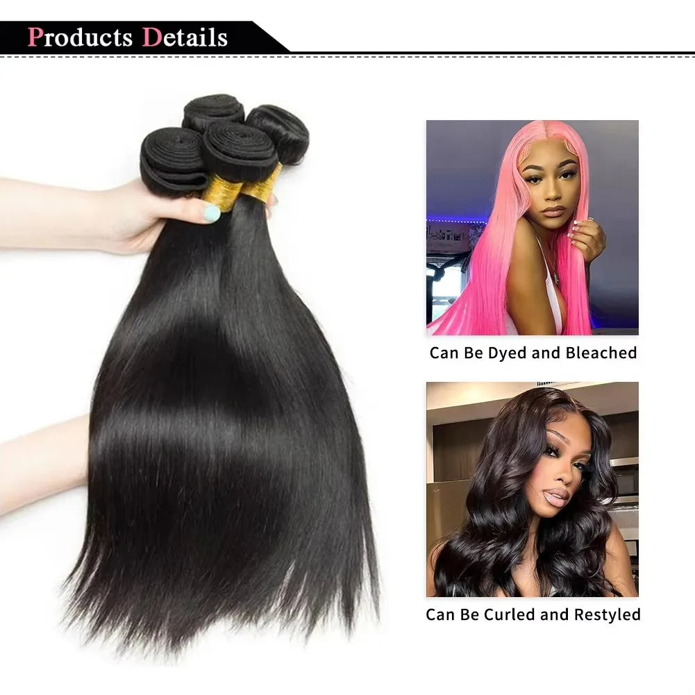 30 32 Inch Bone Straight Bundle Human Hair Unprocessed Raw Remy Hair 3 4