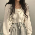 White Knitted Cardigan for Women Summer Thin Sunscreen Lace-Up Knitwear Tops Female Fashion Korean Lantern Sleeve Short Coat