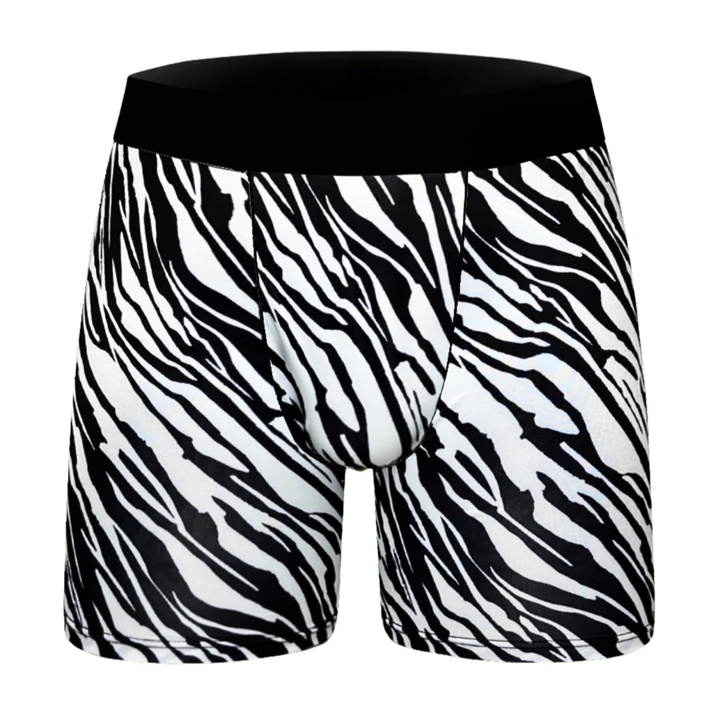 Men's Zebra Print Long Boxer Shorts