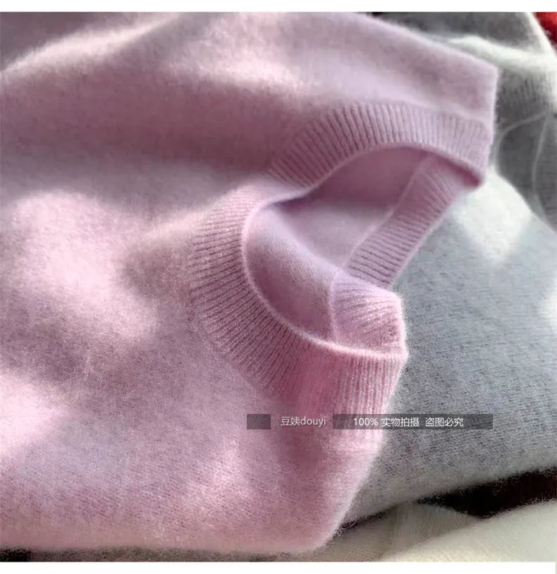 100% pure wool undershirt women's autumn and winter round-neck sweater loose high-end knitted pullover top women