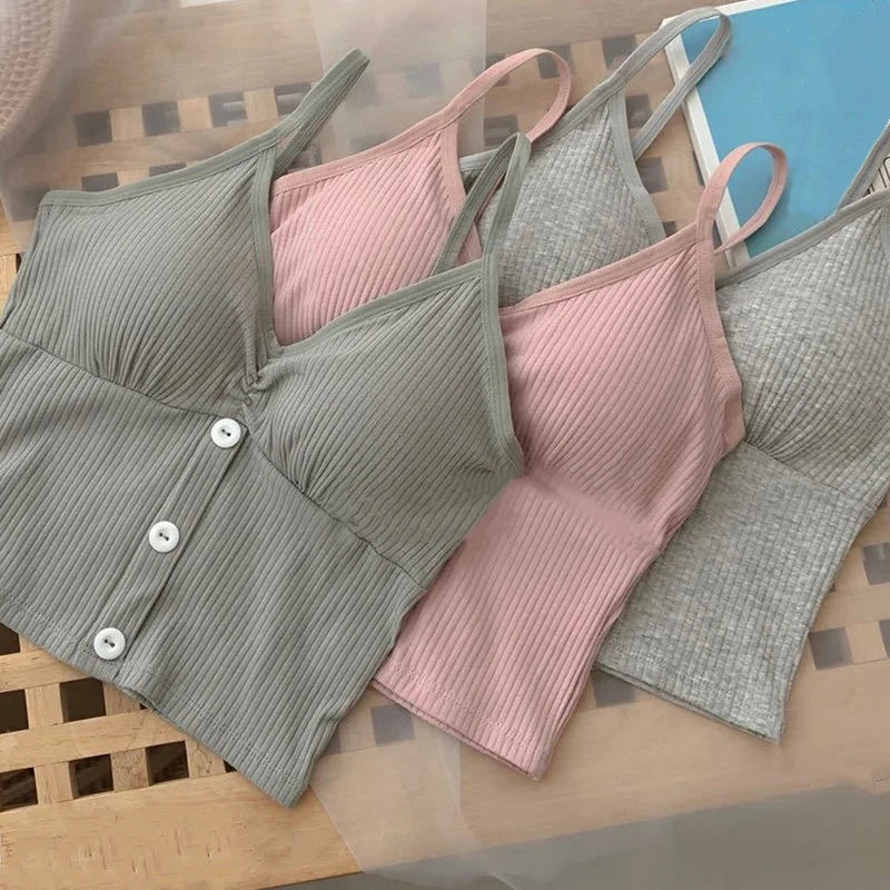 Women Knitted Tank Top Strap Vest Female Knitting Crop Top Chest Wrap Pure Cotton Underwear  Camisoles