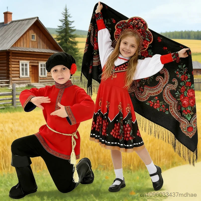 Red Russian National Traditional Dance Outfit Fancy Dress Up Мальчик