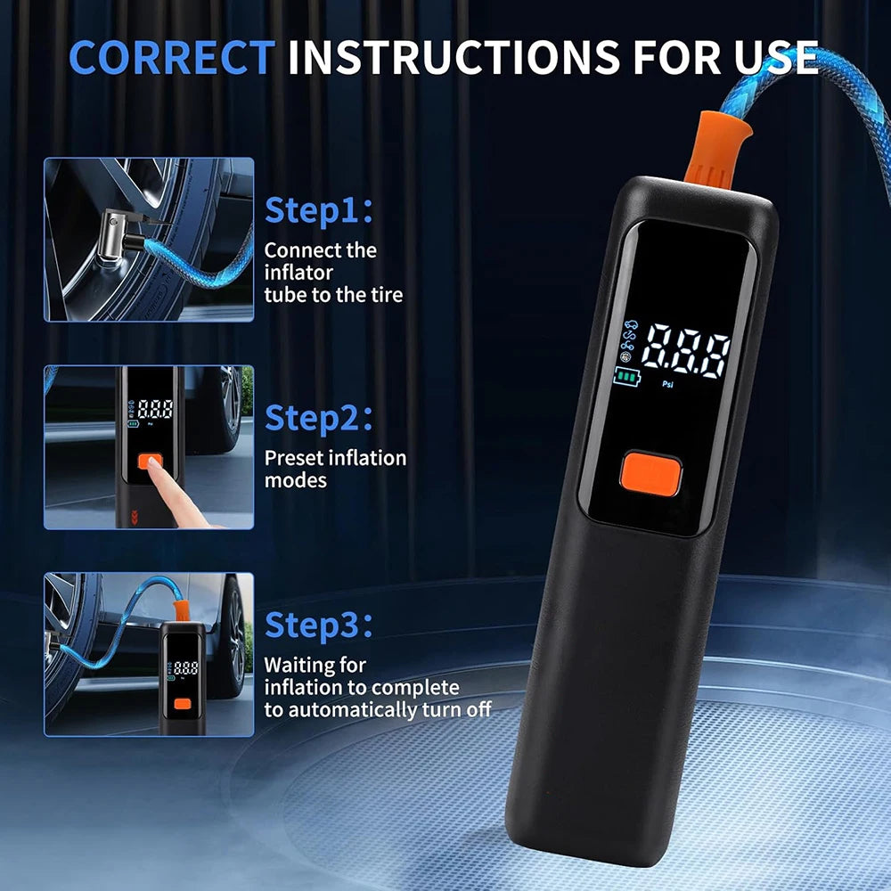 Wireless Air Pump 150psi Portable Electric Tire Inflator For Car Bicycle