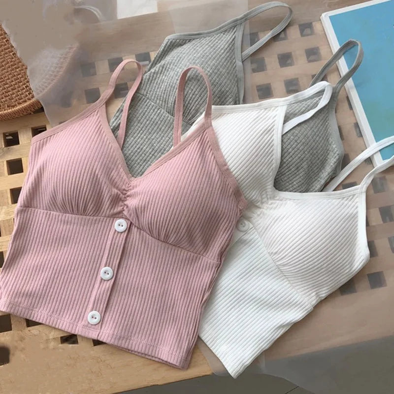 Women Knitted Tank Top Strap Vest Female Knitting Crop Top Chest Wrap Pure Cotton Underwear  Camisoles