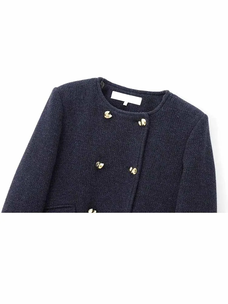 HH Woman Winter Fashion Blended Fabrics Round Neck Double Breasted Long Sleeves Coat+ Cape Skirt Female Casual Two Piece Set