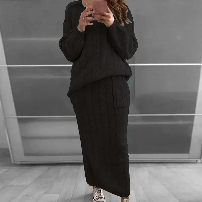 Knit Sweater and Skirt Sets Women Streetwear Autumn/Winter 2023 New Fashion Long Sleeve Pullover Fried Dough Suit for Female