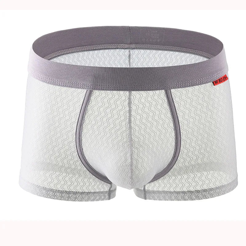 Mens Sexy Mesh Middle Waist Underwear For Hot Man Boxer Elastic Briefs Ultra-Thin Solid Underpants Gay Sissy Bulge Pouch Panties