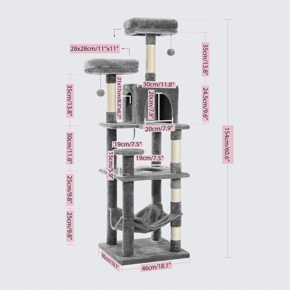 Multi-Level Cat Tree With Scratching Posts, Cozy Hammock, Plush Cat