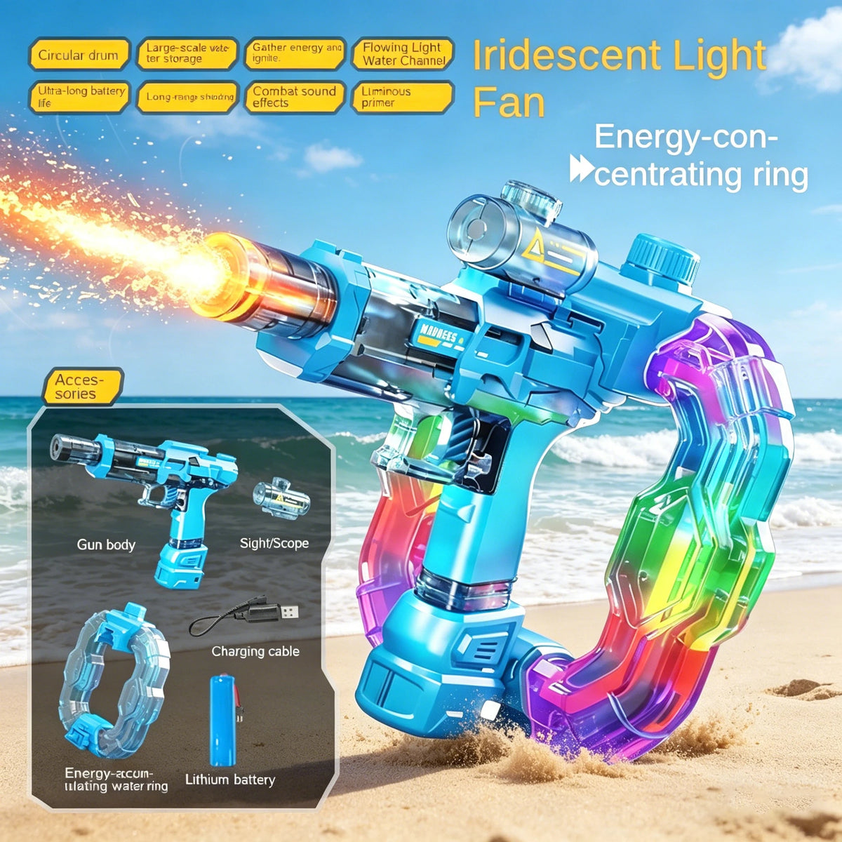 Electric Water Gun Ice Rat With Light Sound Energy Gathering Ring