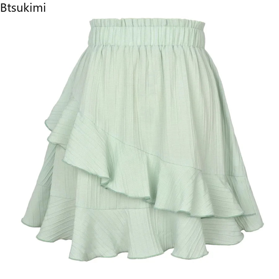 Women Skirts Women Ruffle Skirt High Waist Irregular Solid Color Short