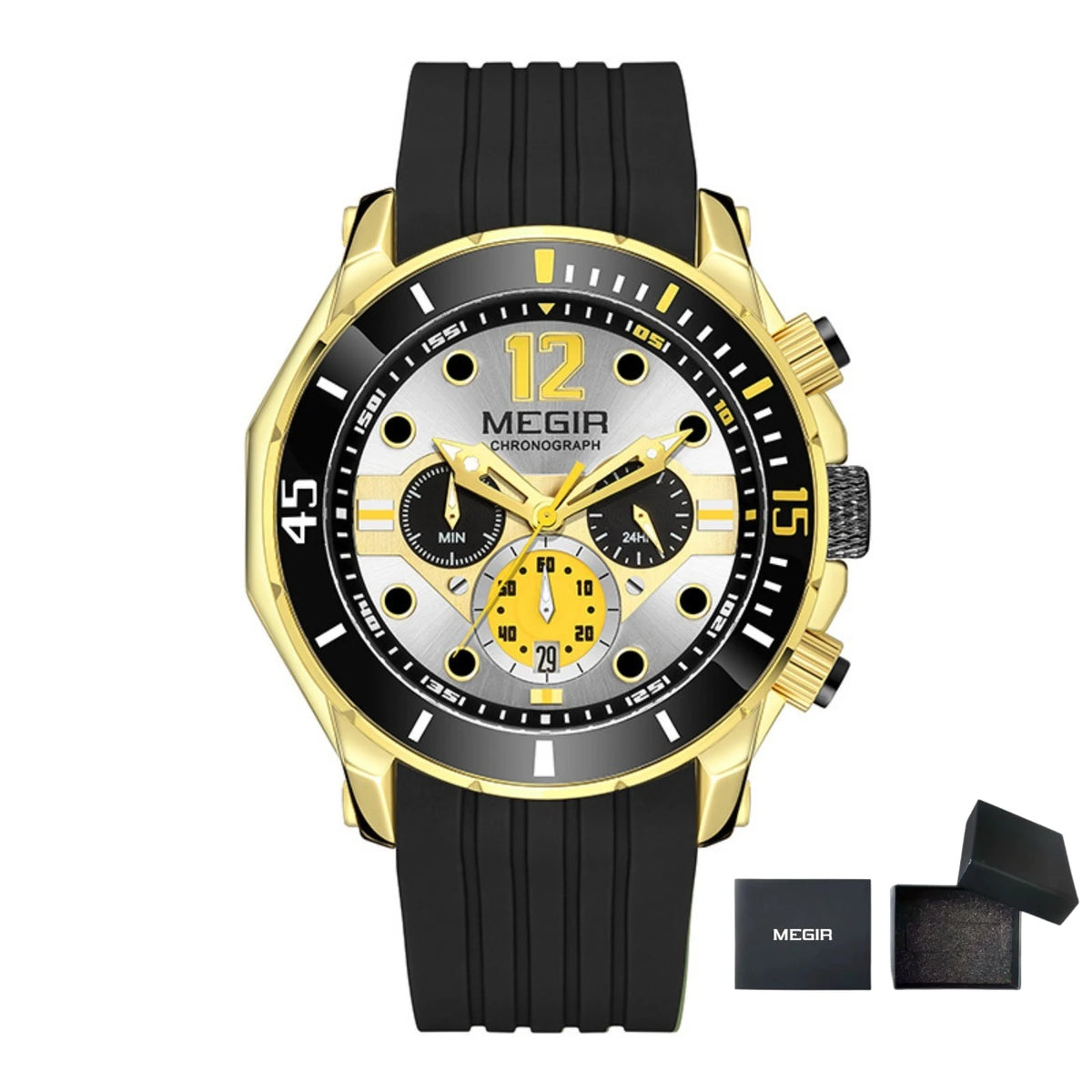 MEGIR Chronograph Watches for Men Fashion Military Sport Silicone Strap Wristwatch with Auto Date Waterproof Quartz Watch Часы