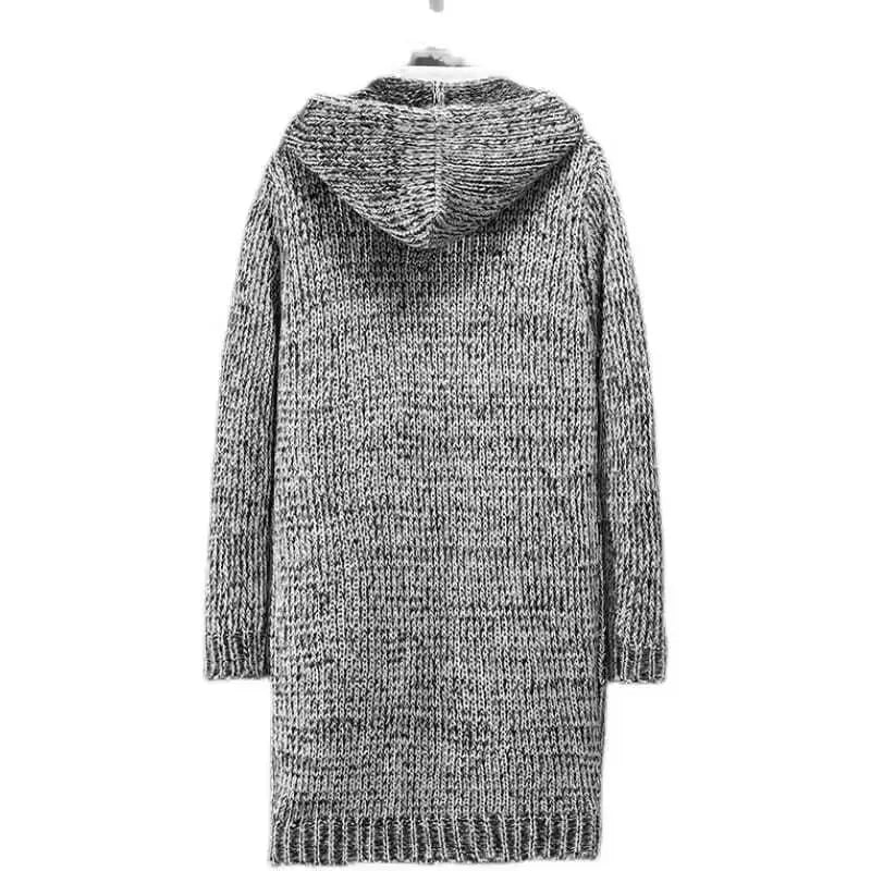 Winter New Fashion 2025 Men's Casual Trendy Long Sleeve Thicken Hooded Knitted Long Coats Male Sweater Cardigan Clothes Tops