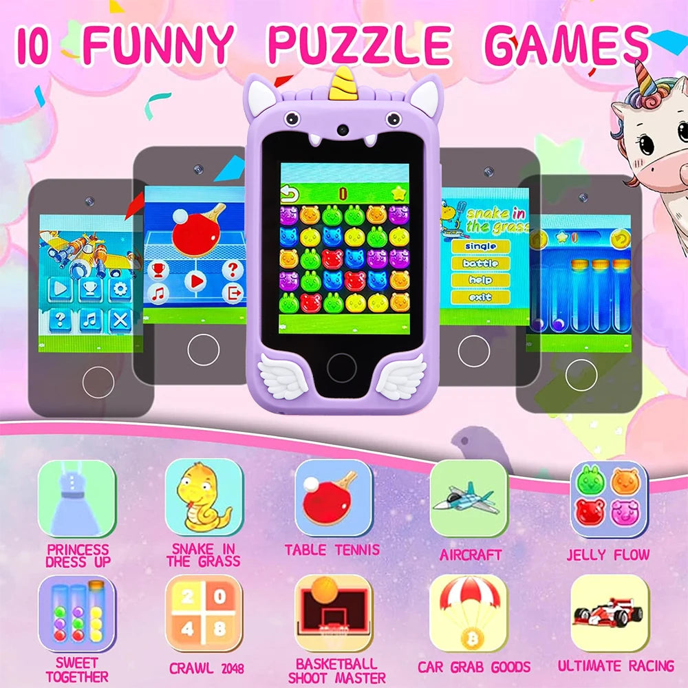 Kids Smart Phone Camera Toys Touchscreen Unicorn Baby Mobile MP3 Player
