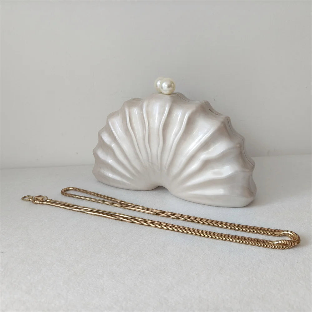 Original Shell Half Room Acrylic Beaded Bag Box Clutches Party Evening Purse Women Shoulder Travel Beach Mini Summer Handbags