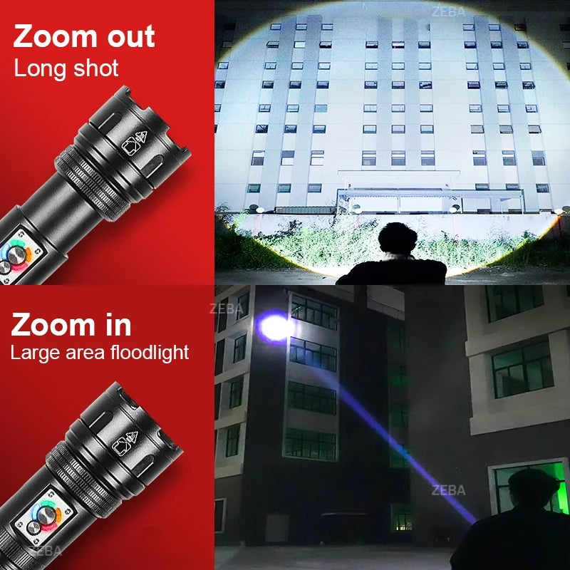 2026 Powerful LED Flashlight Rechargeable Flashlights Built-in 2*18650 Tactical Torch Long Range 4500M Camping Fishing Lantern