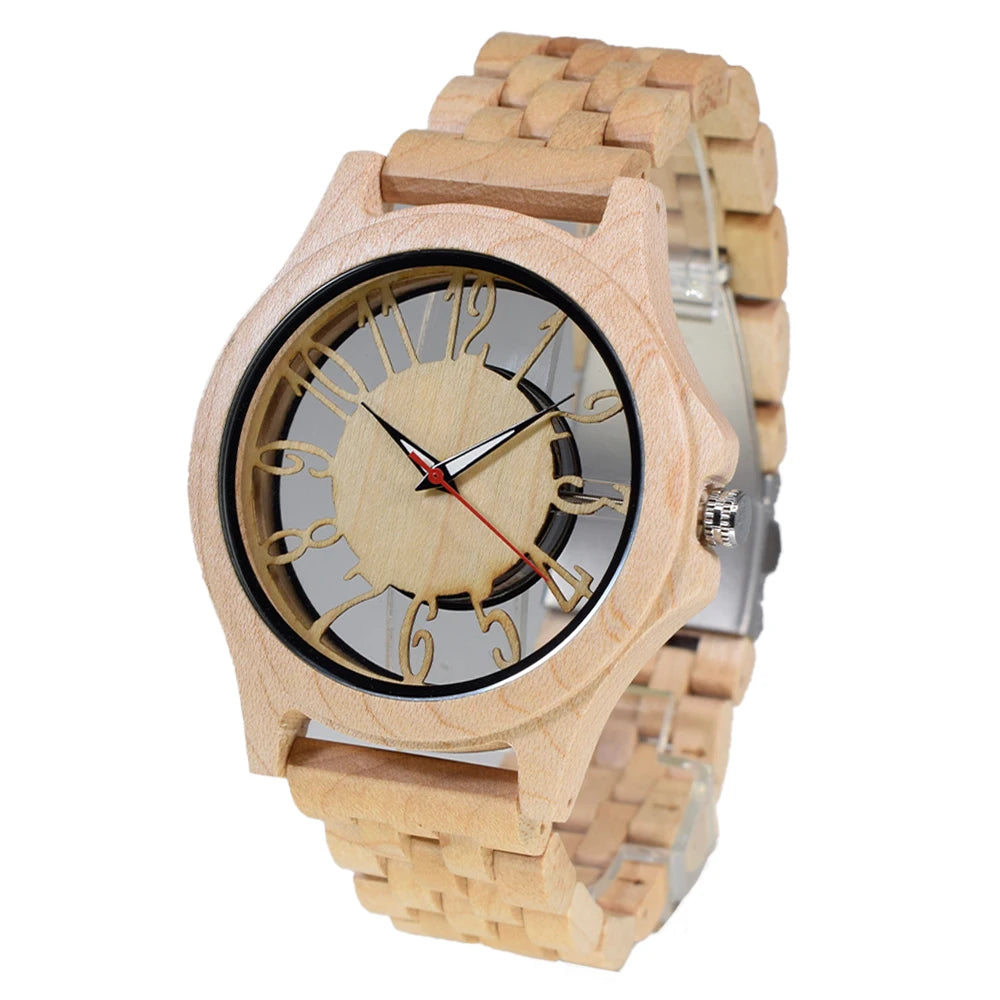 Men's Engraved Wooden Quartz Watch
