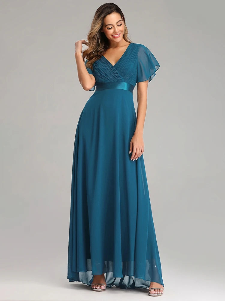 Evening Dresses XUCTHHC V-Neck Ruffles Chiffon Formal Evening Gown Robe