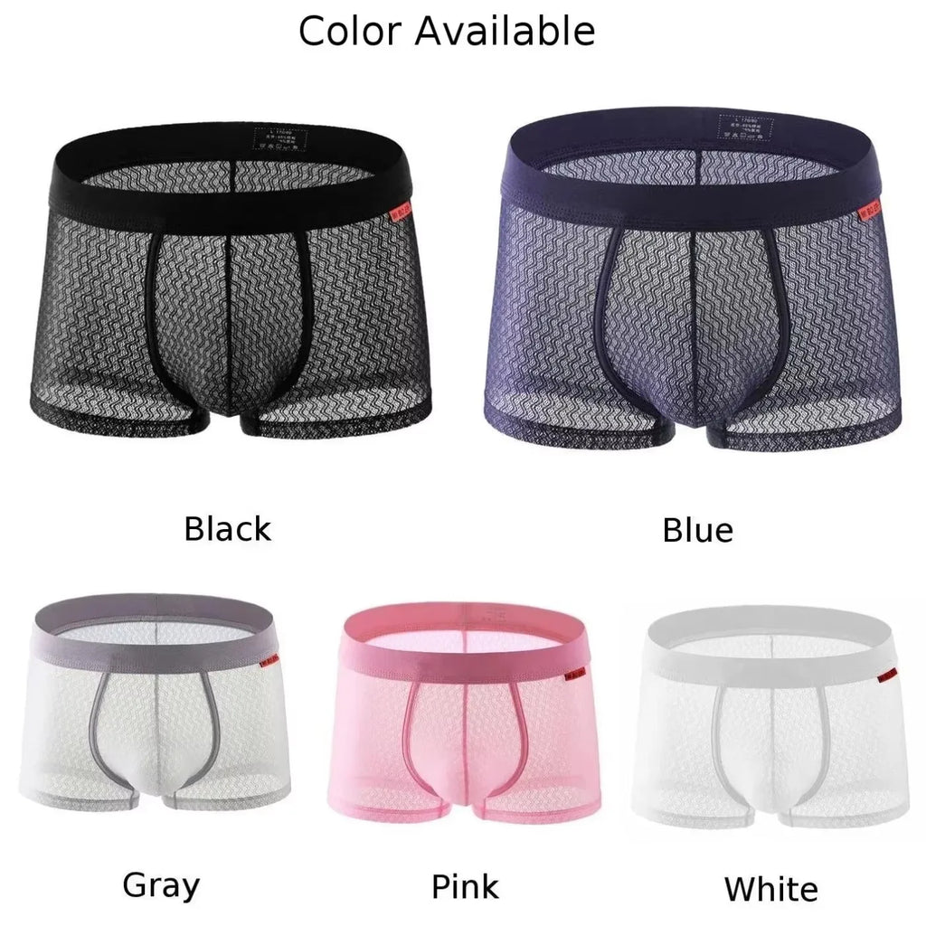 Mens Sexy Mesh Middle Waist Underwear For Hot Man Boxer Elastic Briefs Ultra-Thin Solid Underpants Gay Sissy Bulge Pouch Panties