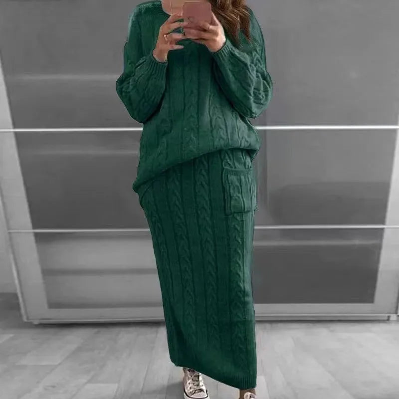 Knit Sweater and Skirt Sets Women Streetwear Autumn/Winter 2023 New Fashion Long Sleeve Pullover Fried Dough Suit for Female