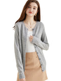 Knit Cardigan for Women Sweater Woman Long Sleeve Top 100% Wool Cardigans Sweaters Vintage Coat Knitwears Jacket Female Clothing