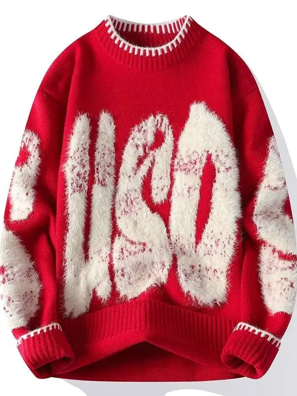 Loose Fit Thickened round Neck Knitwear Men's Winter Sweater Fashionable Streetwear Brand Tagkita Polyester Long Sleeve Crew ...