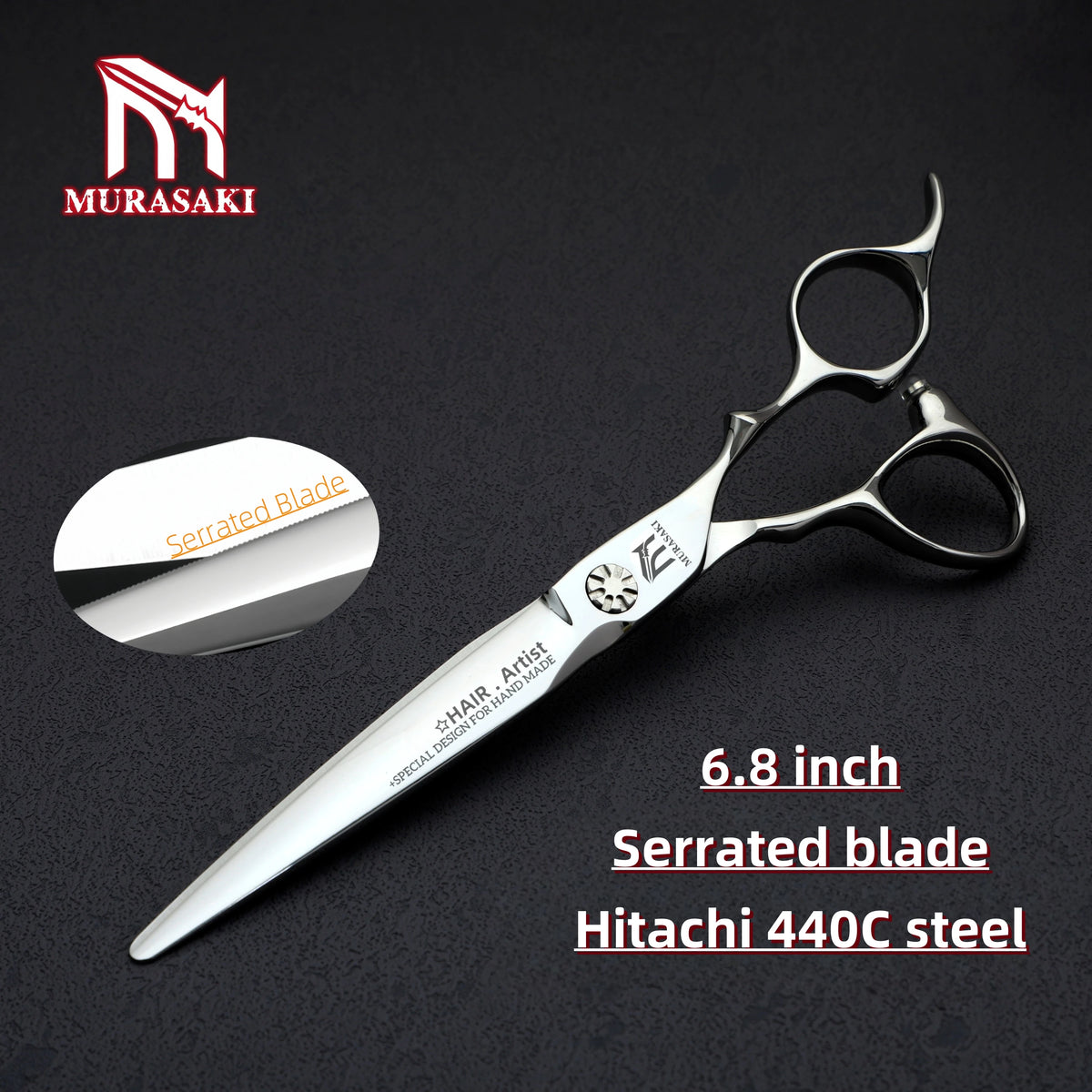 MURASAKI Professional Barber Scissors，6.0 Inch Japanese 440C Steel Hairdressing Scissors，Salon High-Quality Hair Cutting Tools
