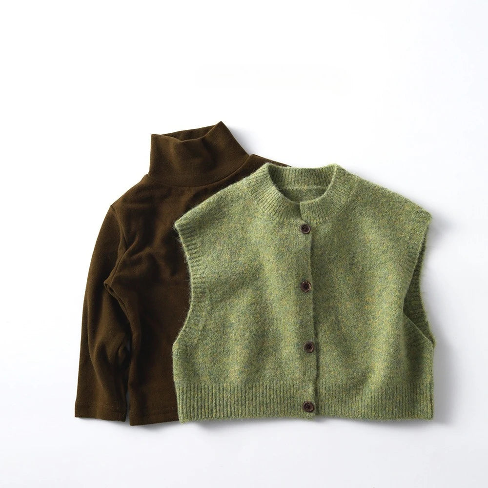 Childrens Knitwear Waistcoat Baby Boys Girls Singlebreast Knitted Sweater Retro Style Kids Clothes Soft Loose Warm Knitwear