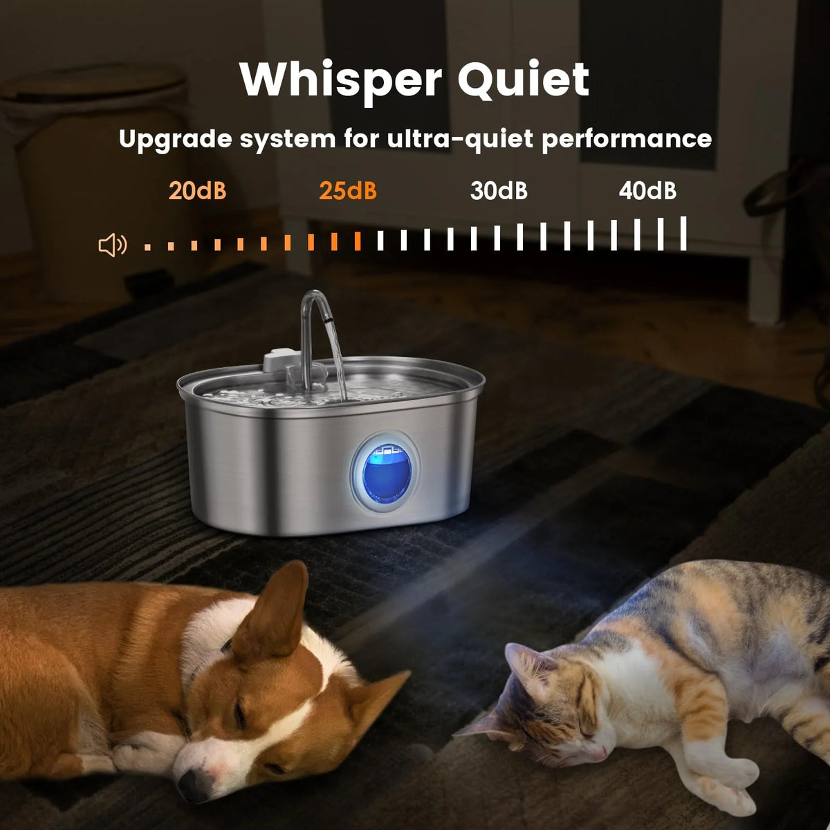 3.2L/108oz Large Capacity Pet Water Fountain 304 Stainless Steel Cat Water Fountain Ultra Quiet Pet Water Dispenser for Cats Dogs Automatic Drinking Bowl with Filter 24/7 Fresh Filtered Water Bowl for Indoor Cats & Dogs with