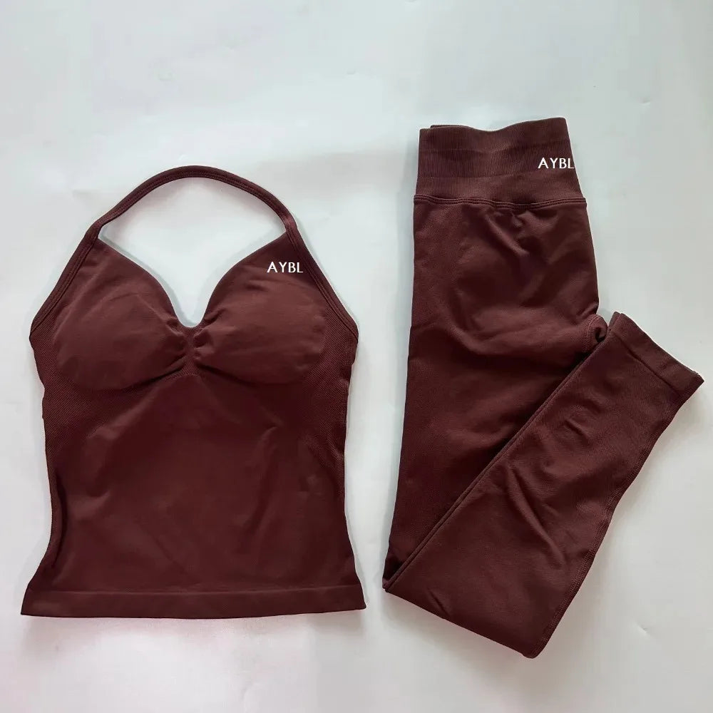 Yoga Set Seamless Gym Set Women Tank Tops High Waist Scrunch Yoga