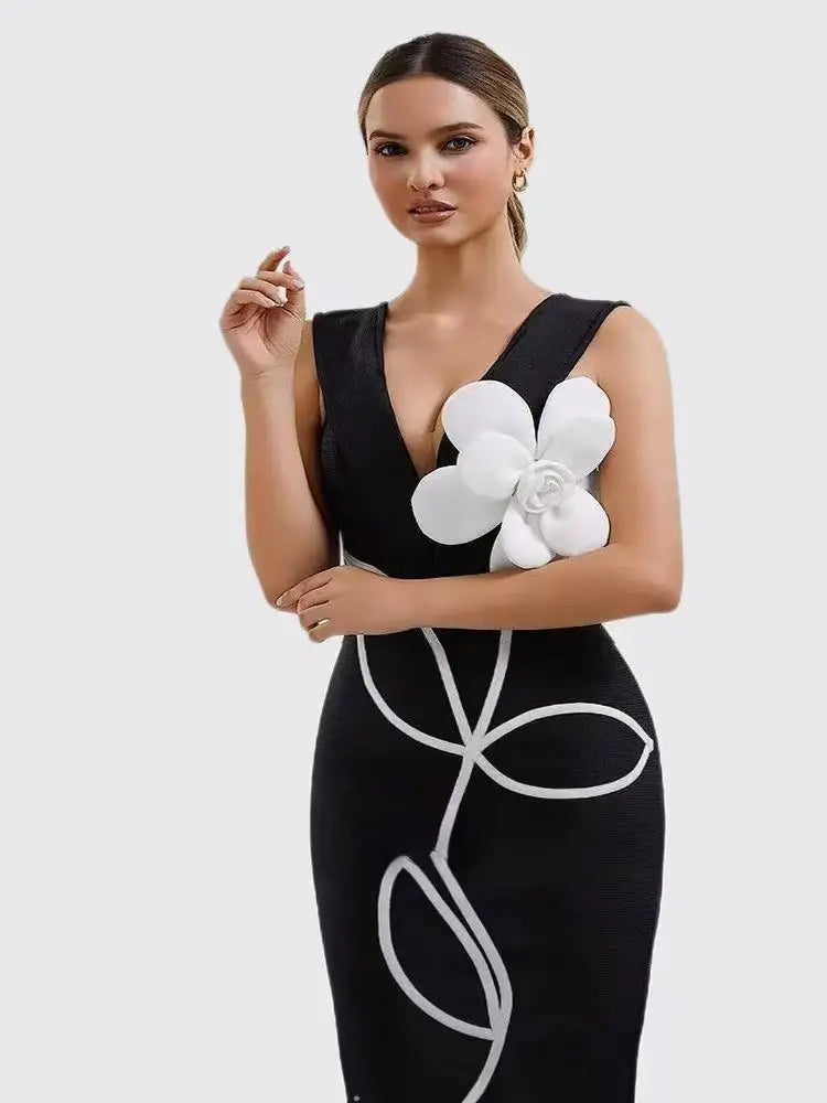 Women'S Evening Dresses Strapless Tie White Flowers Bodycon Bandage Long