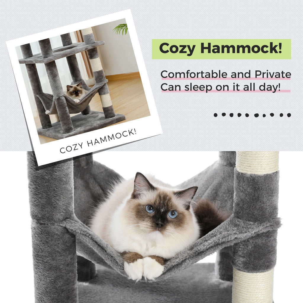Multi-Level Cat Tree With Scratching Posts, Cozy Hammock, Plush Cat