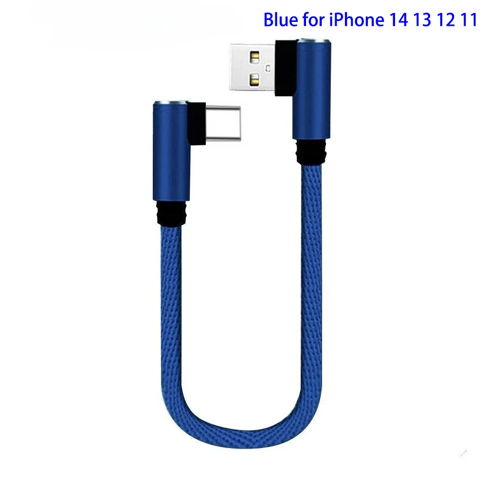25cm Short Fast Charging Cable Double Elbow 90 Degree USB C Micro USB