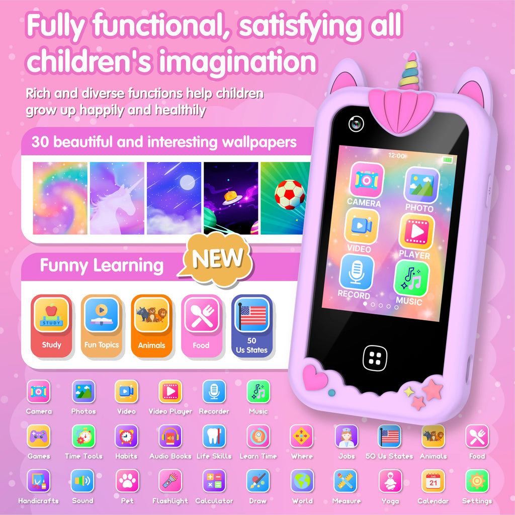 Kids Smart Phone For Girls Boys Kids Cell Phone Toys Dual Camera Music