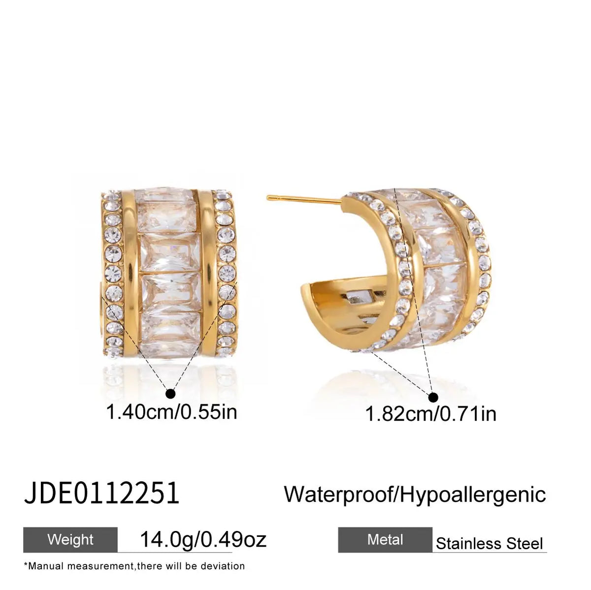Youthway Delicate Zircon C Shape Stud Earrings For Women Minimalist 18K