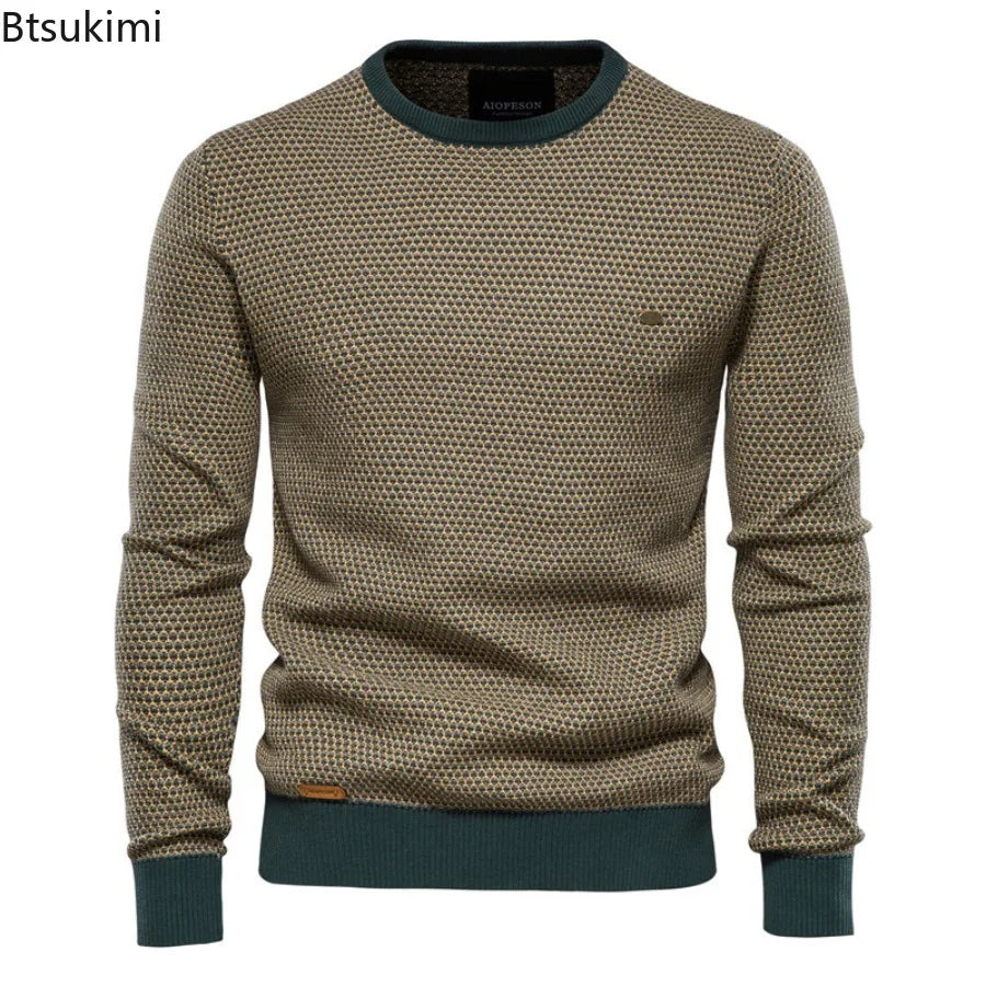 2026 Fashion Spliced Knitted Sweaters for Men Casual Warm O-neck High Quality Pullovers Autumn Winter Fashion Knitwear Tops Male