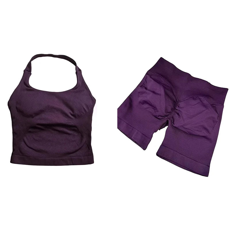 Yoga Sets Women Gym Clothes Longline Strappy Top High Waist Shorts