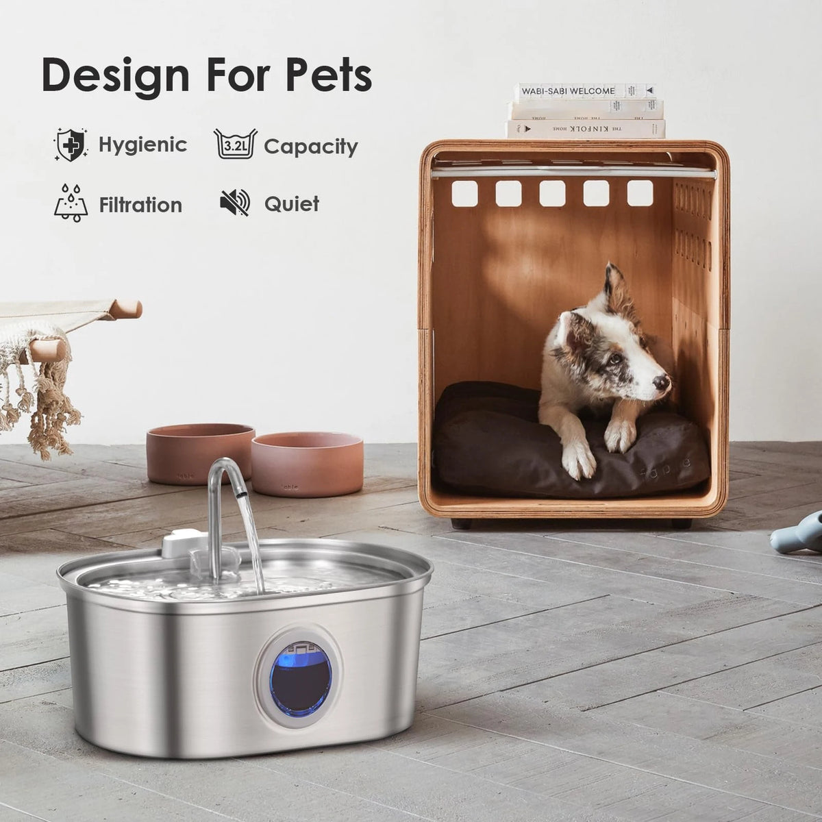 3.2L/108oz Large Capacity Pet Water Fountain 304 Stainless Steel Cat Water Fountain Ultra Quiet Pet Water Dispenser for Cats Dogs Automatic Drinking Bowl with Filter 24/7 Fresh Filtered Water Bowl for Indoor Cats & Dogs with