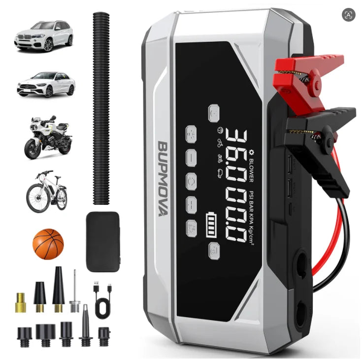 Car Jump Starter With Air Compressor LCD Screen 21800mAh Portable