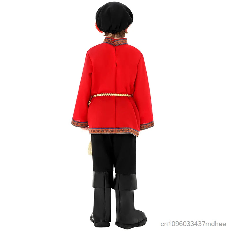 Red Russian National Traditional Dance Outfit Fancy Dress Up Мальчик