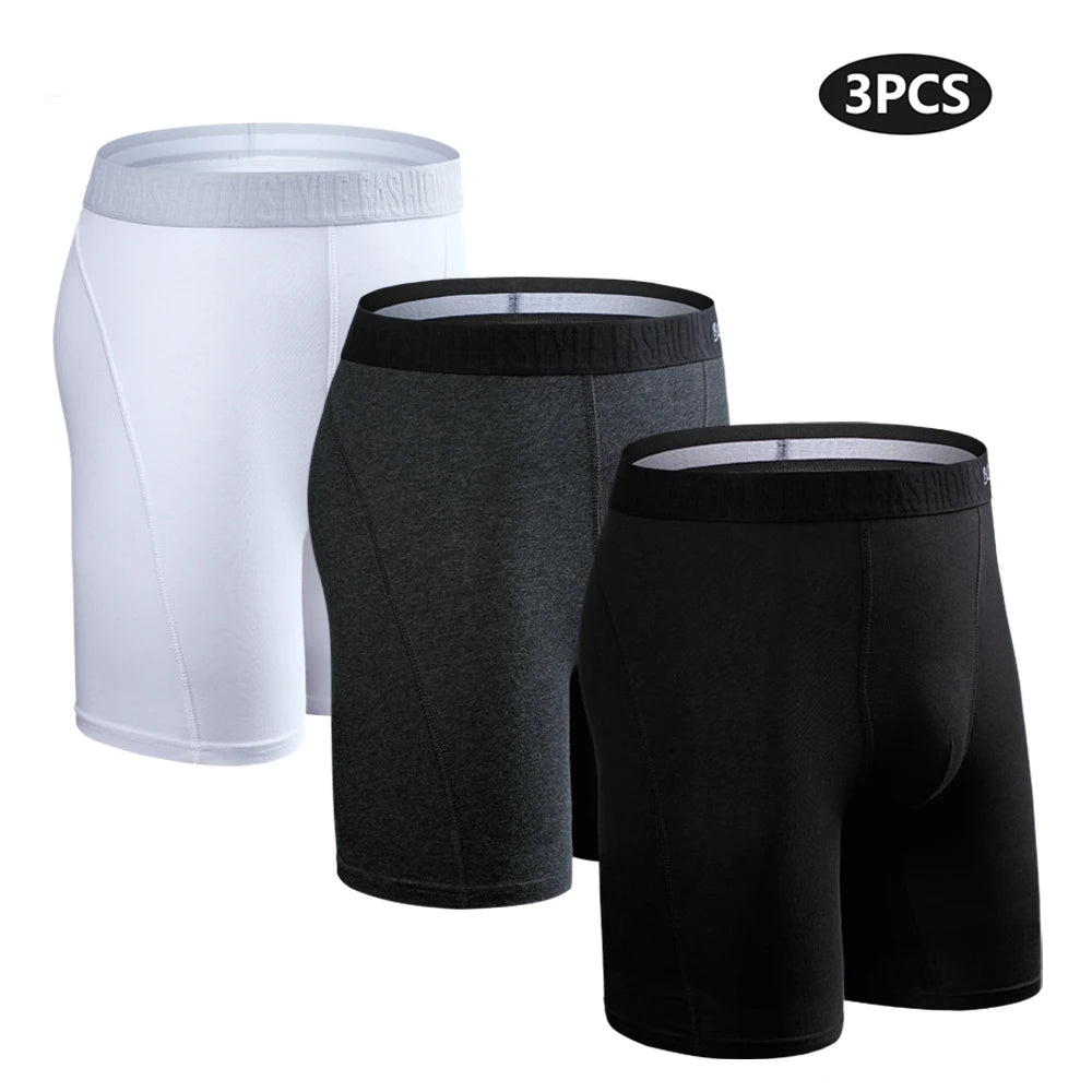 Men's Cotton Long Boxer Shorts – 3 Pack