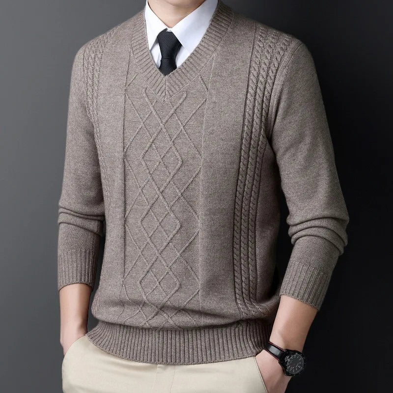High End Men's Knitwear Sweaters Quality Pullovers Casual Retro Warm Winter V-neck Bottom Wear Sweater for Business Man Clothing