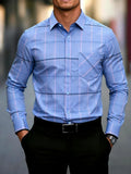 Men's long sleeved lapel button up shirt with contrasting stripes, loose casual men's shirt suitable for daily outdoor wear, top