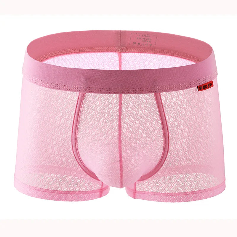 Mens Sexy Mesh Middle Waist Underwear For Hot Man Boxer Elastic Briefs Ultra-Thin Solid Underpants Gay Sissy Bulge Pouch Panties