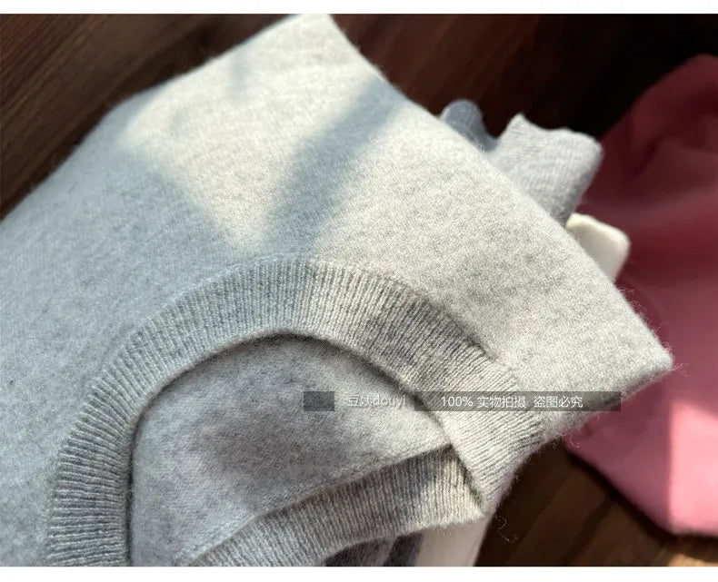 100% pure wool undershirt women's autumn and winter round-neck sweater loose high-end knitted pullover top women