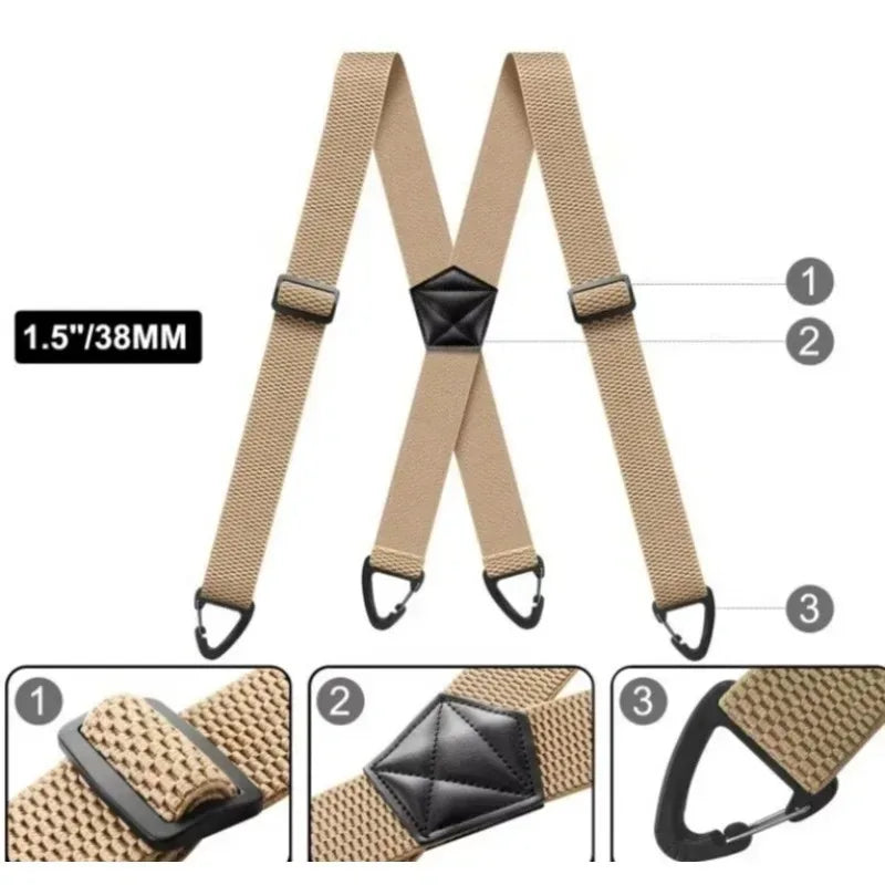 New Heavy Duty Work Suspenders for Men 3.8cm Wide with Plastic Gripper Clasps Adjustable Elastic Trouser Pants Braces-Black 1pcs