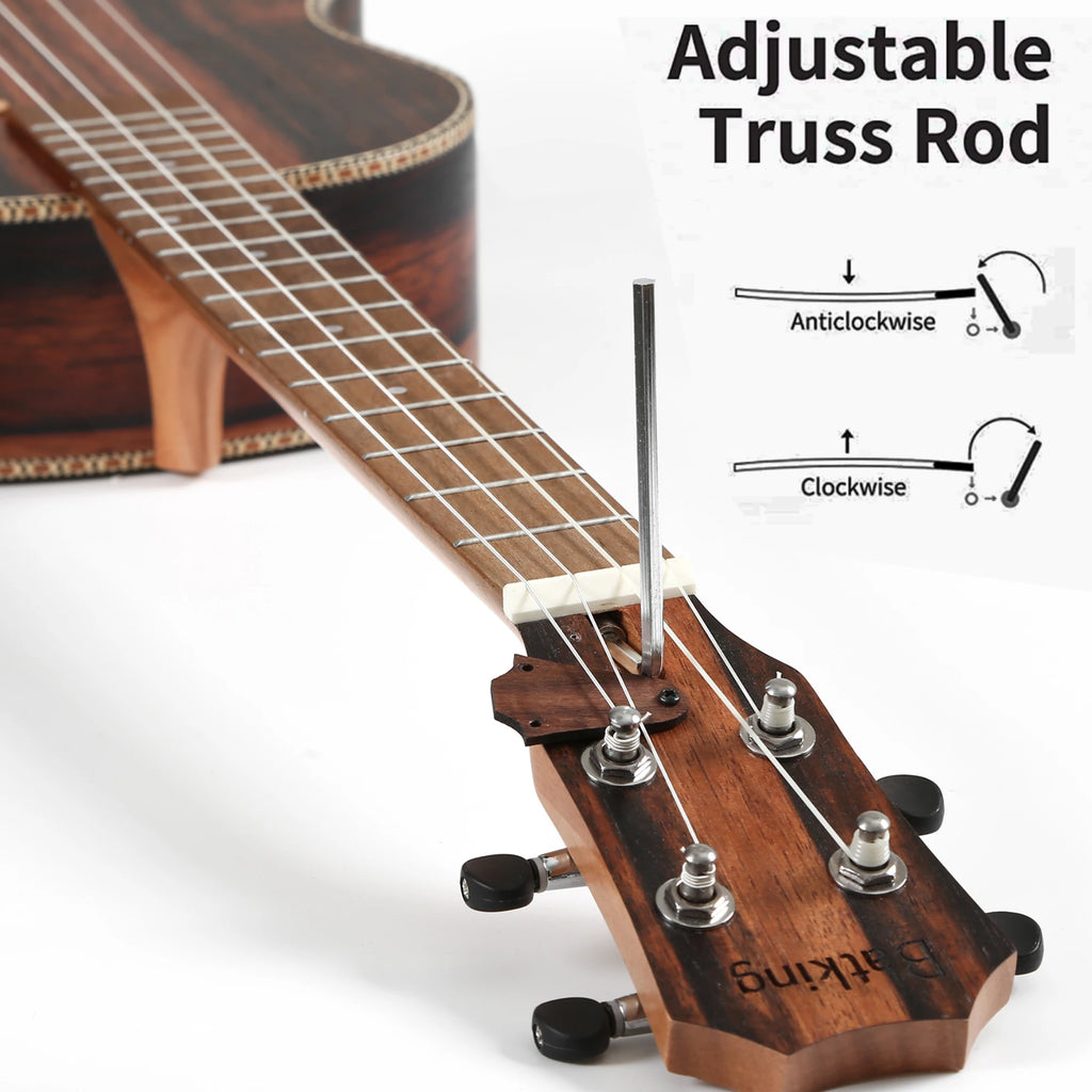Batking Tenor Ukulele For Left Hand, 26 Inch All Blackwood Acoustic