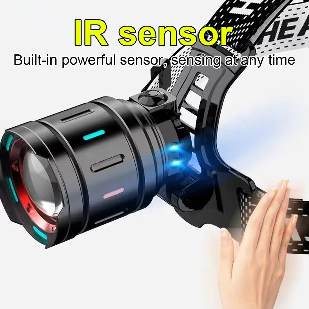 2025 New High Powerful 800W LED Headlight 10000000LM Super Bright Zoom Waterproof Headlamp Outdoor Camping Work Hunting Lantern