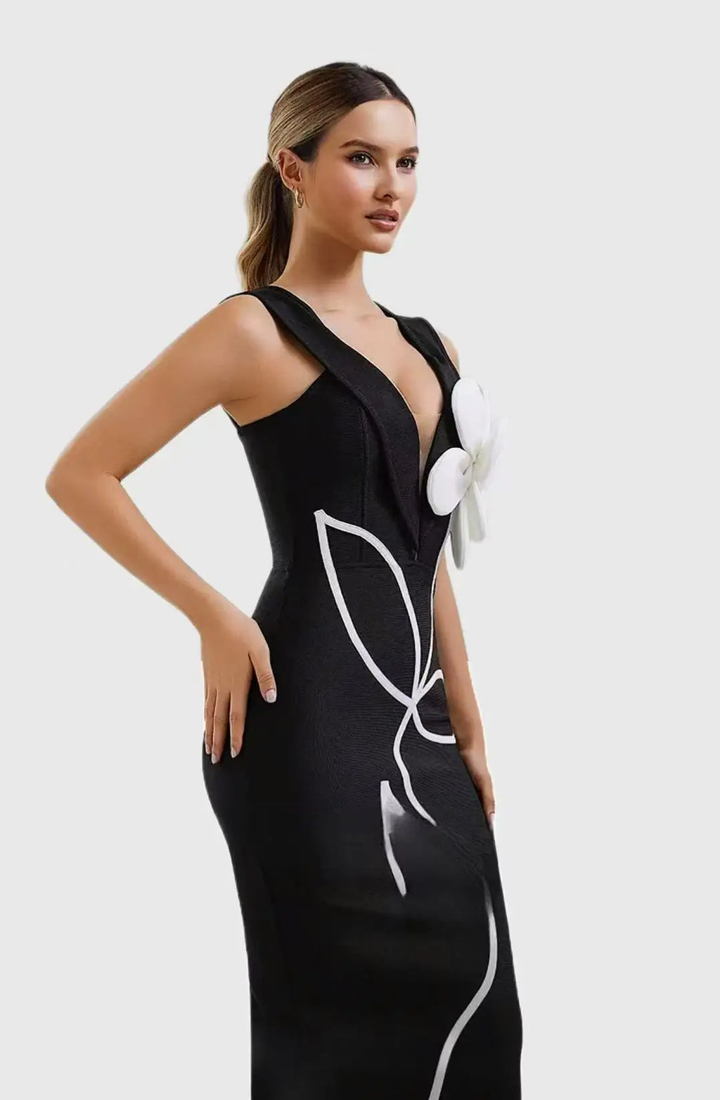 Women'S Evening Dresses Strapless Tie White Flowers Bodycon Bandage Long